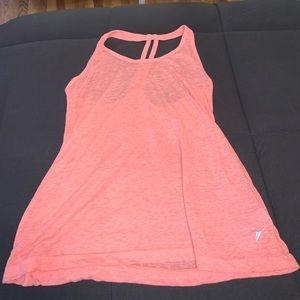 Coral pink mesh-like tank top.